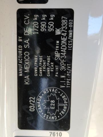 3KPF34AD0NE473387 KIA Forte Gt Line