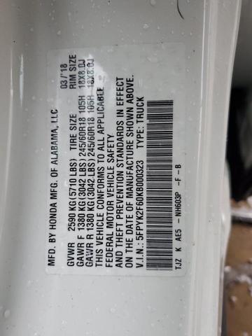 5FPYK2F60KB000323 Honda Ridgeline Rtl