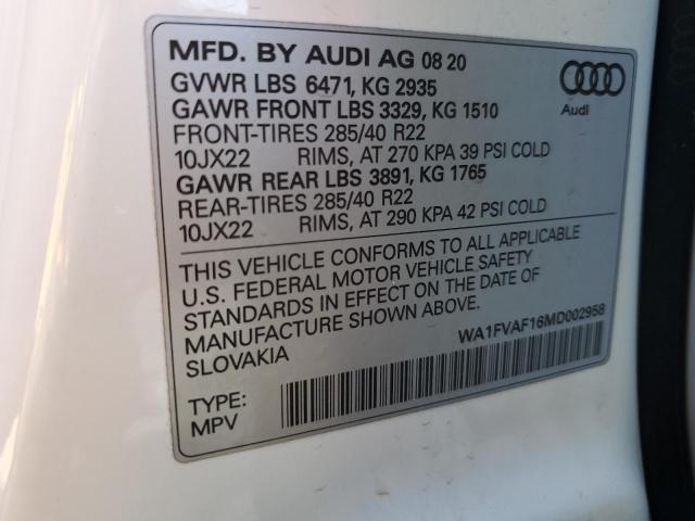 2021 AUDI Q8 PRESTIG WA1FVAF16MD002958