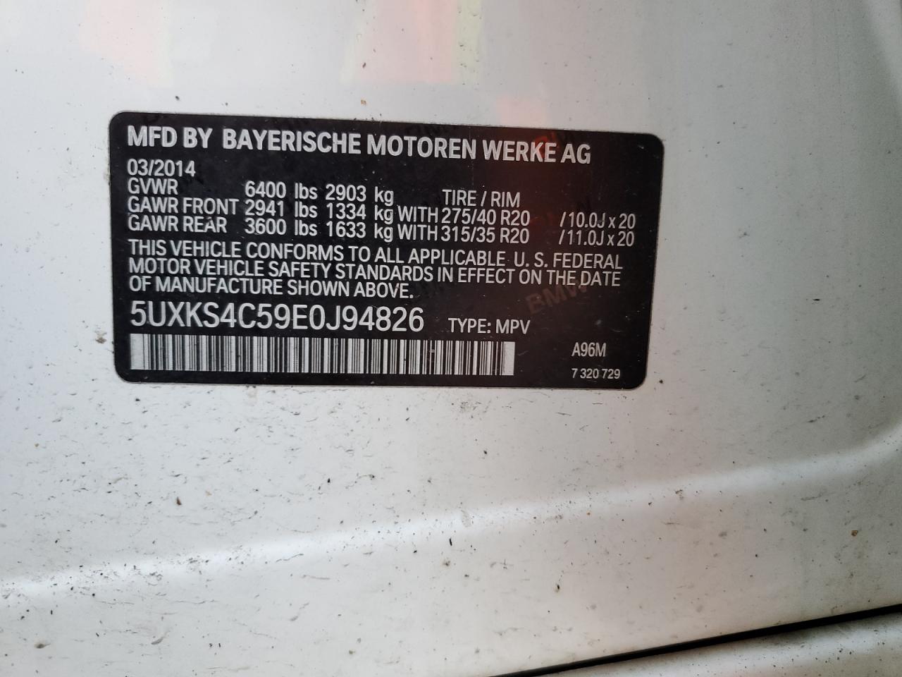 5UXKS4C59E0J94826 2014 BMW X5 xDrive35D