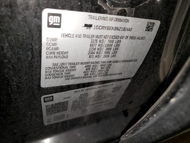 2022 CHEVROLET SILVERADO - 1GCRYBEK8NZ192440