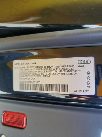 2022 Audi A6 Premium Plus VIN: WAUE3BF26NN022450 Lot: 74207903