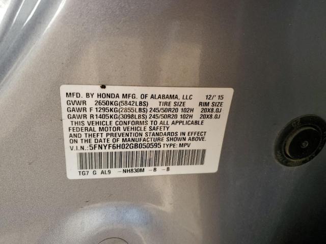 5FNYF6H02GB050595 Honda Pilot Elite