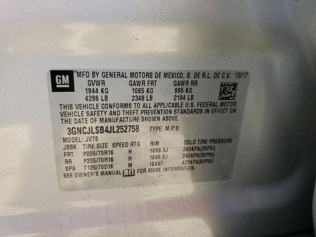 3GNCJLSB4JL252758 Chevrolet TRAX 1LT