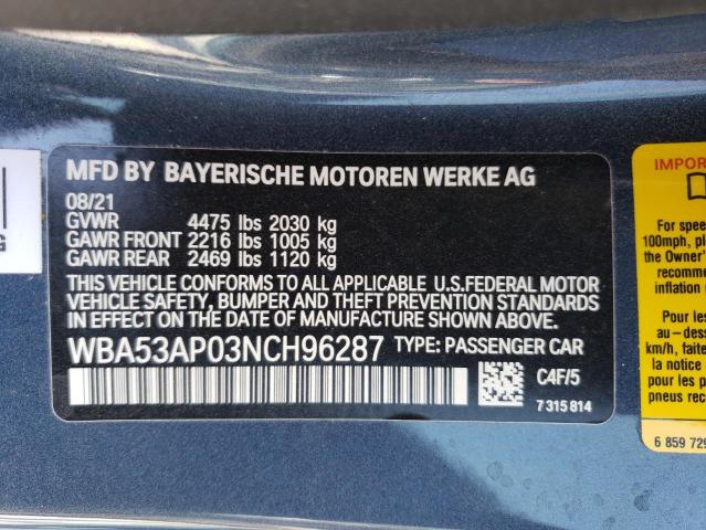 WBA53AP03NCH96287 BMW 4 Series 430I 12