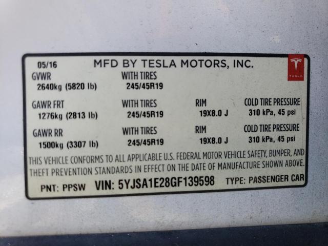 5YJSA1E28GF139598 Tesla MODEL S