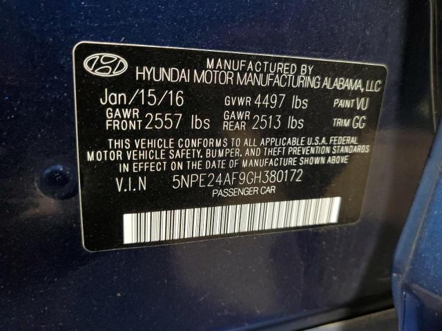 5NPE24AF9GH380172 Hyundai SONATA SE