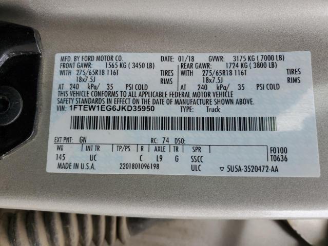 1FTEW1EG6JKD35950 Ford F150 Supercrew