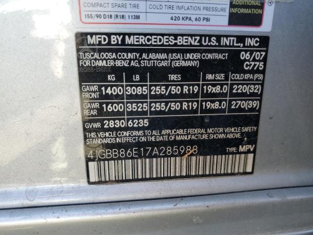 2007 Mercedes-Benz Ml 350 VIN: 4JGBB86E17A285988 Lot: 70677203