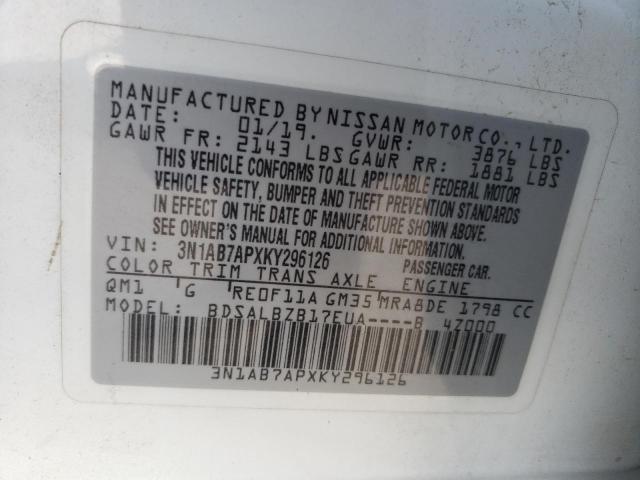 3N1AB7APXKY296126 | 2019 NISSAN SENTRA S