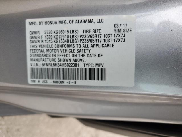 5FNRL5H34HB022381 2017 HONDA ODYSSEY - Image 12