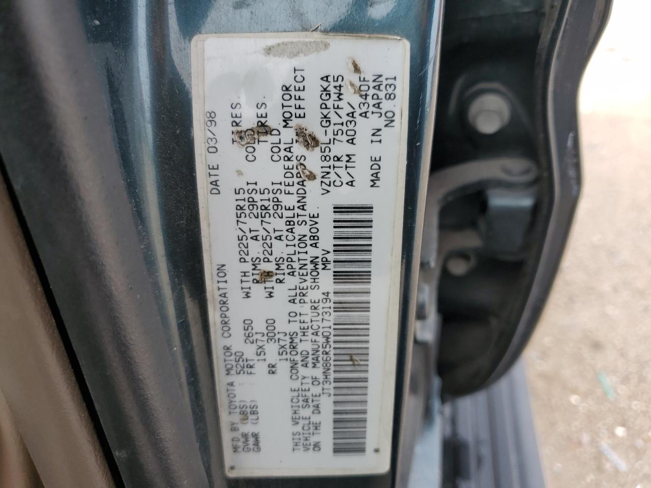 JT3HN86R5W0173194 1998 Toyota 4Runner Sr5