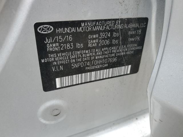 5NPD74LF0HH107696 Hyundai ELANTRA SE