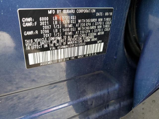 4S4WMALD9K3418900 Subaru Ascent Limited