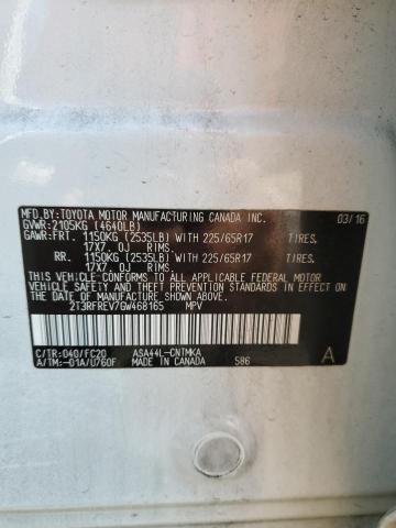 2T3RFREV7GW468165 Toyota Rav4 Xle