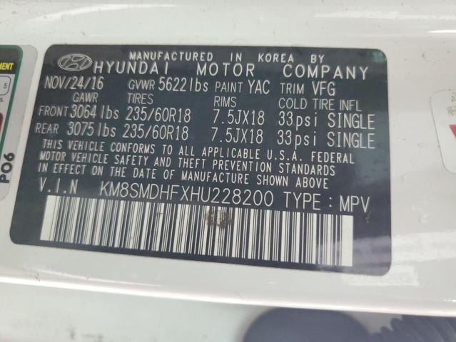 KM8SMDHFXHU228200 Hyundai Santa Fe Se