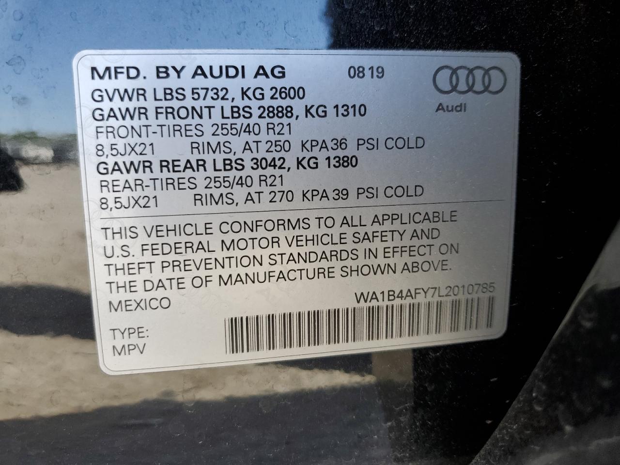 WA1B4AFY7L2010785 2020 Audi Sq5 Premium Plus