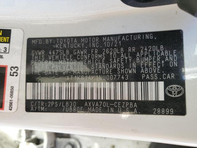 VIN 4T1K61AK1NU007743 2022 Toyota Camry, Xse no.13