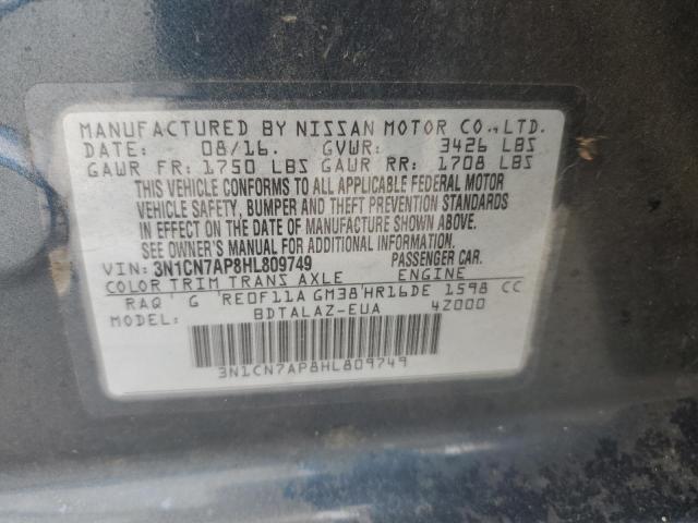 3N1CN7AP8HL809749 | 2017 NISSAN VERSA S