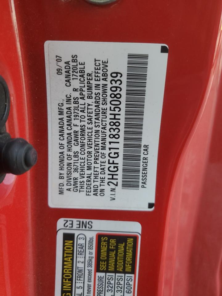 2HGFG11838H508939 2008 Honda Civic Ex