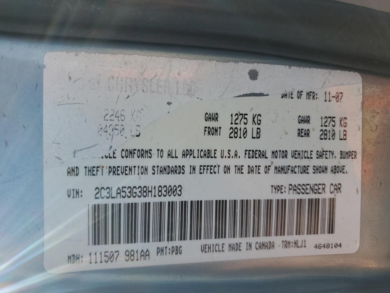 2C3LA53G38H183003 2008 Chrysler 300 Touring