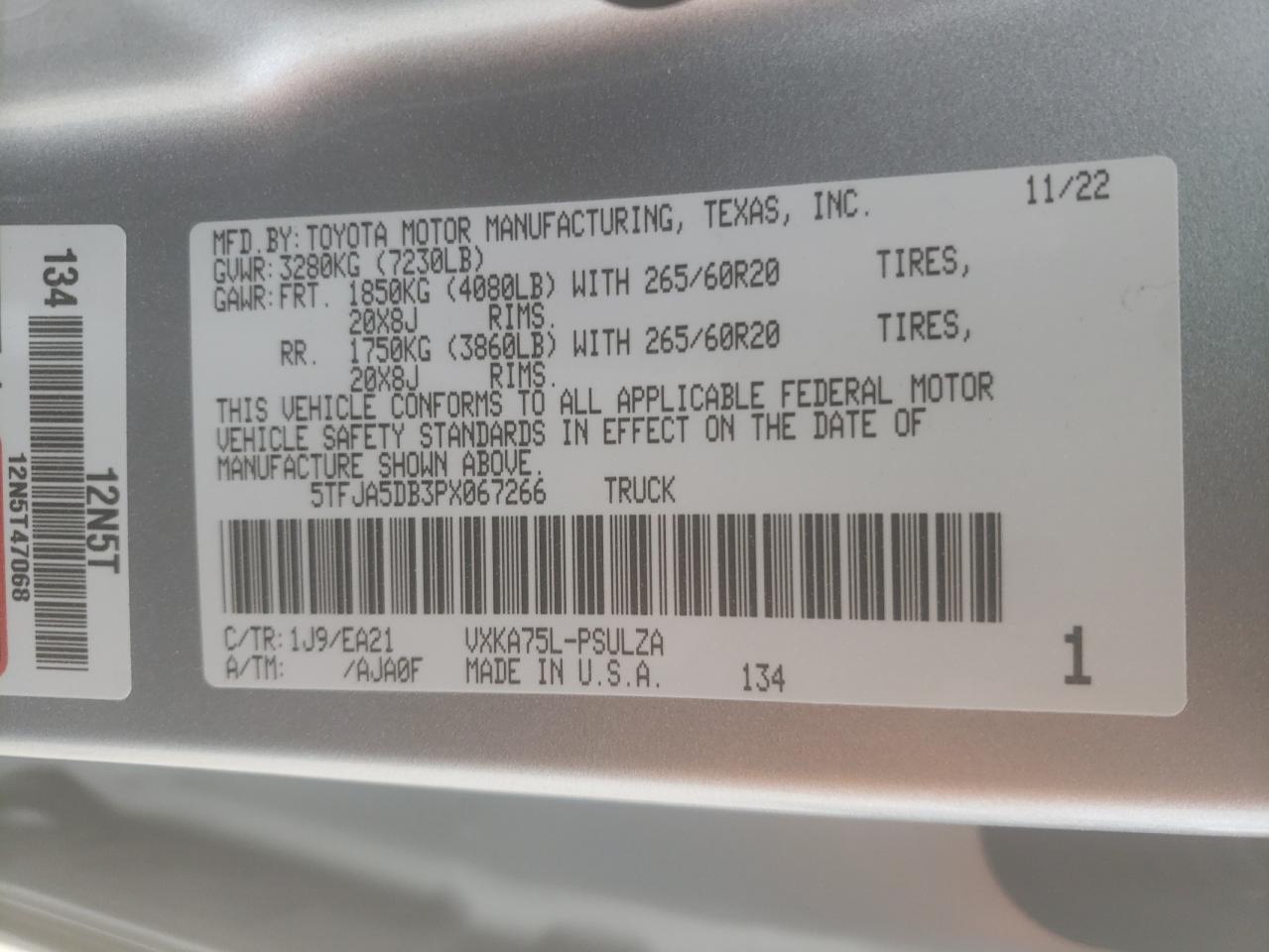 5TFJA5DB3PX067266 2023 Toyota Tundra Limited