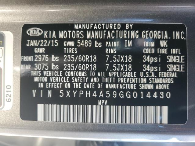 5XYPH4A59GG014430 KIA SORENTO EX