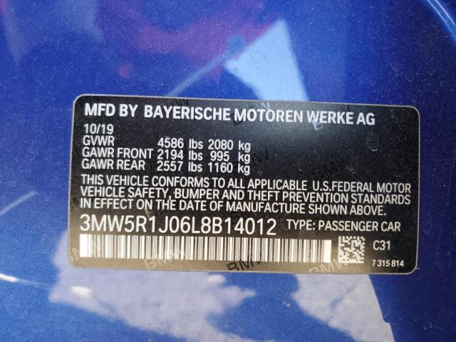 3MW5R1J06L8B14012 | 2020 BMW 330I