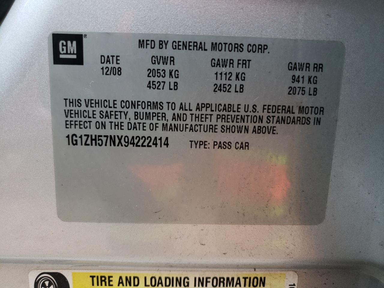 1G1ZH57NX94222414 2009 Chevrolet Malibu 1Lt