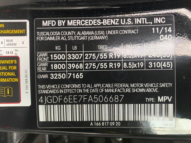 VIN 4JGDF6EE7FA506687 2015 Mercedes-Benz GL-Class, ... no.10