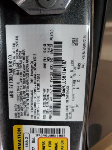 3FA6P0LU5HR164687 Ford Fusion Se Hybrid