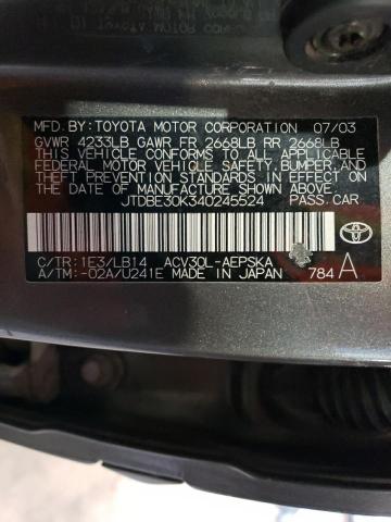 2004 Toyota Camry Le VIN: JTDBE30K340245524 Lot: 50552004