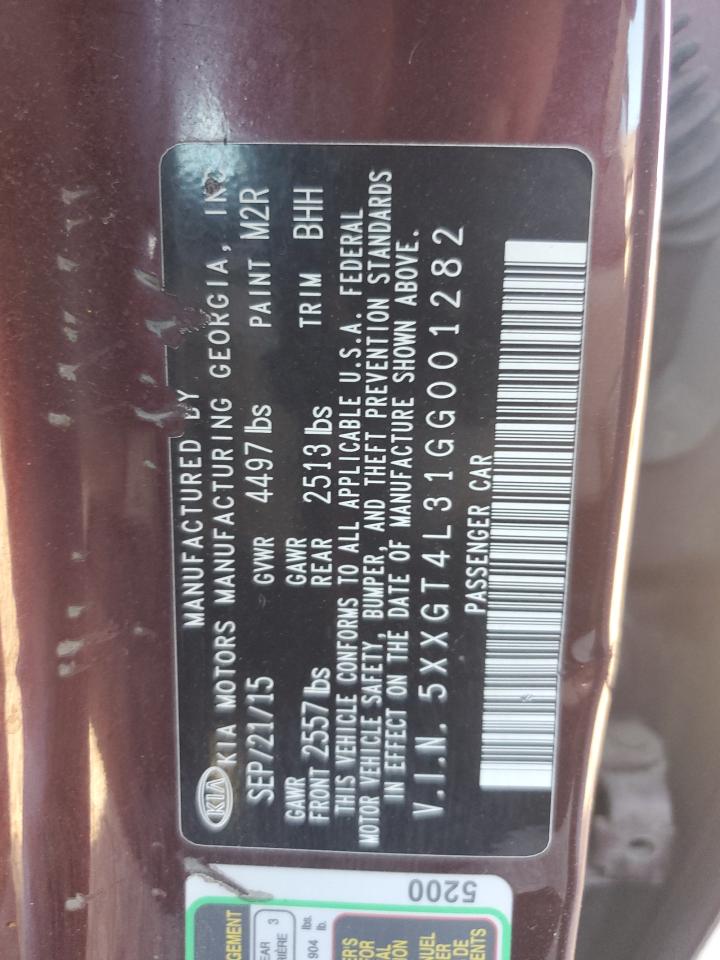 5XXGT4L31GG001282 2016 Kia Optima Lx