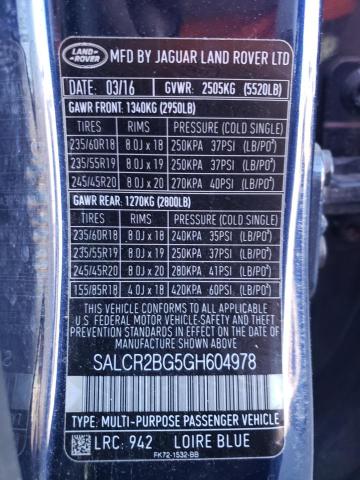 2016 LAND ROVER DISCOVERY SALCR2BG5GH604978
