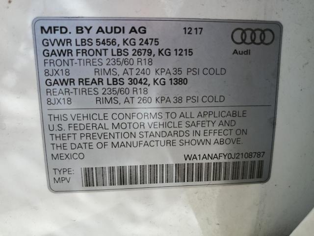 WA1ANAFY0J2108787 2018 AUDI Q5, photo no. 13