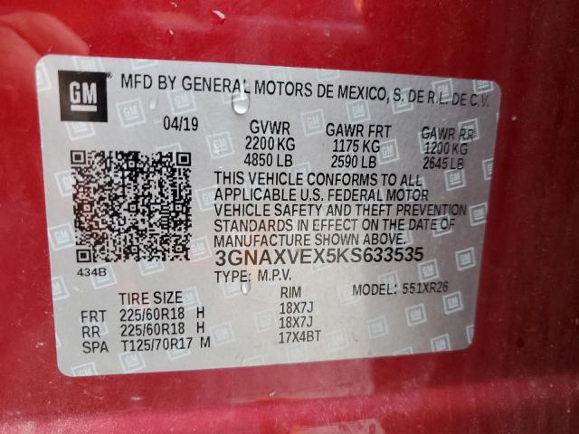 3GNAXVEX5KS633535 | 2019 CHEVROLET EQUINOX LT