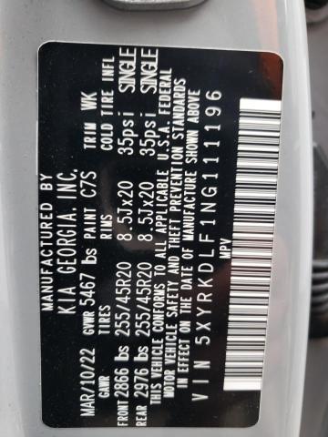 5XYRKDLF1NG111196 KIA SORENTO SX