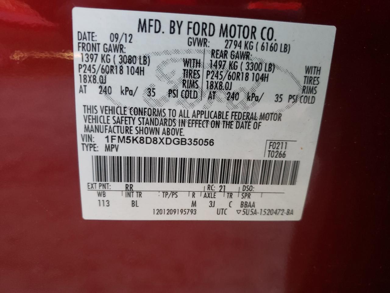 1FM5K8D8XDGB35056 2013 Ford Explorer Xlt