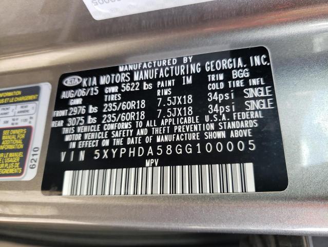 5XYPHDA58GG100005 KIA SORENTO EX