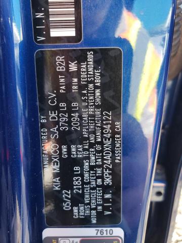 3KPF24ADXNE494122 KIA FORTE FE
