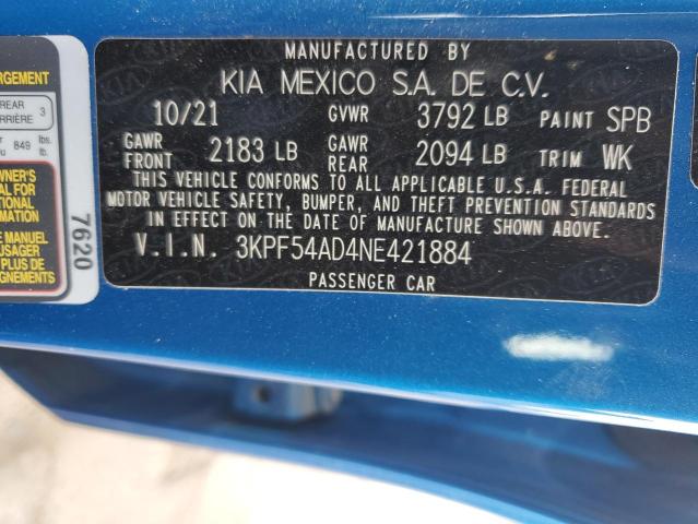 3KPF54AD4NE421884 KIA Forte Gt Line