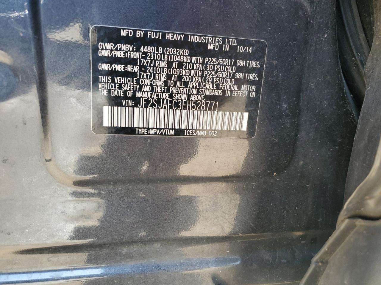 JF2SJAFC3FH528771 2015 Subaru Forester 2.5I Premium