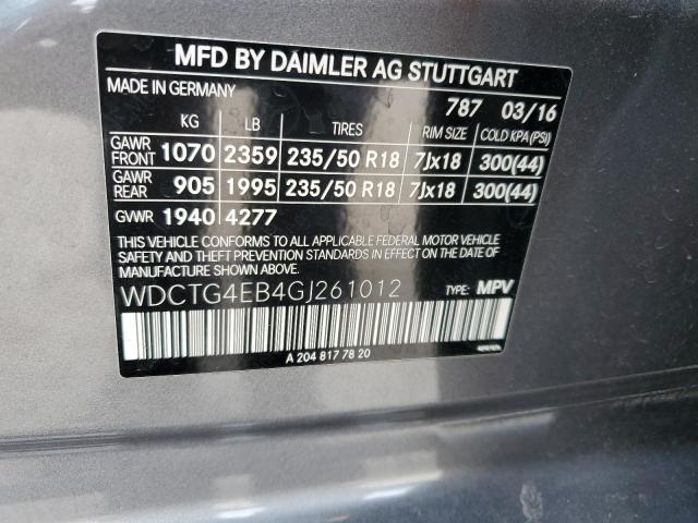 WDCTG4EB4GJ261012 Mercedes-Benz GLA 250