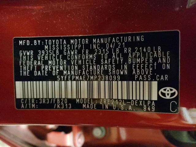 2021 TOYOTA COROLLA LE - 5YFEPMAE7MP238099