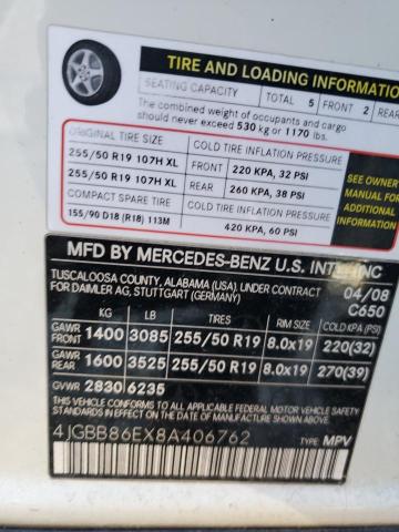 2008 Mercedes-Benz Ml 350 VIN: 4JGBB86EX8A406762 Lot: 71426463