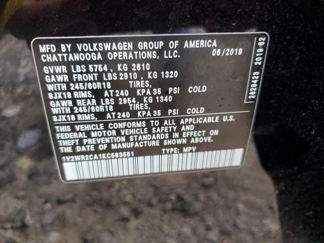 1V2WR2CA1KC583551 | 2019 Volkswagen atlas se