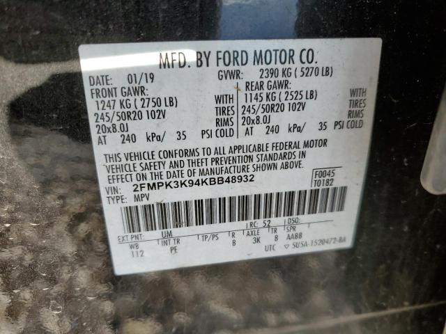 2FMPK3K94KBB48932 2019 FORD EDGE, photo no. 13