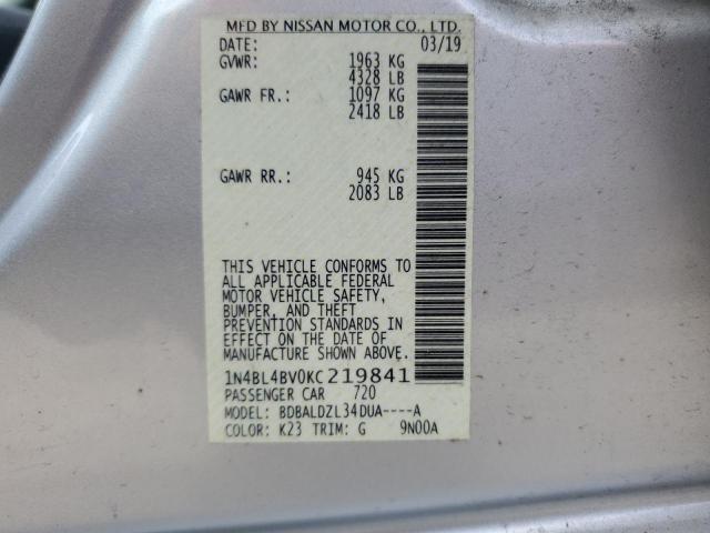 1N4BL4BV0KC219841 | 2019 NISSAN ALTIMA S