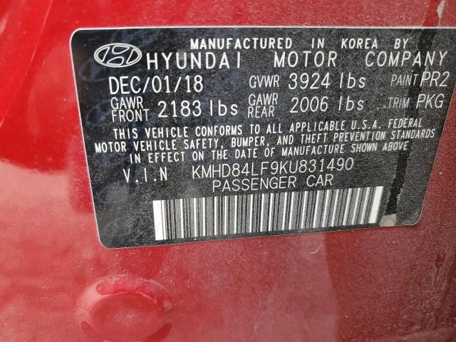 KMHD84LF9KU831490 | 2019 HYUNDAI ELANTRA SE