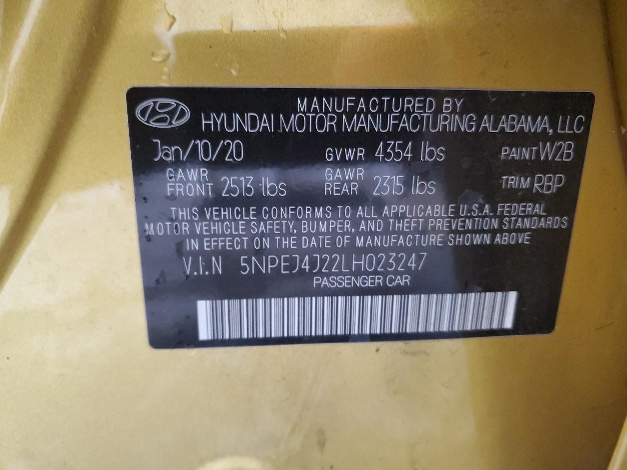 5NPEJ4J22LH023247 2020 Hyundai Sonata Sel Plus